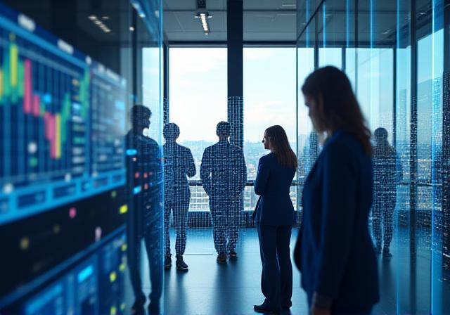Data analysts working with AI financial models